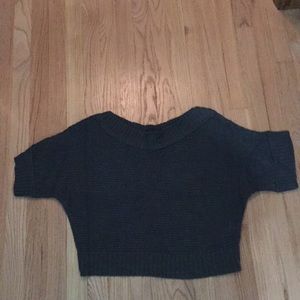 Cropped wide neck knit sweater